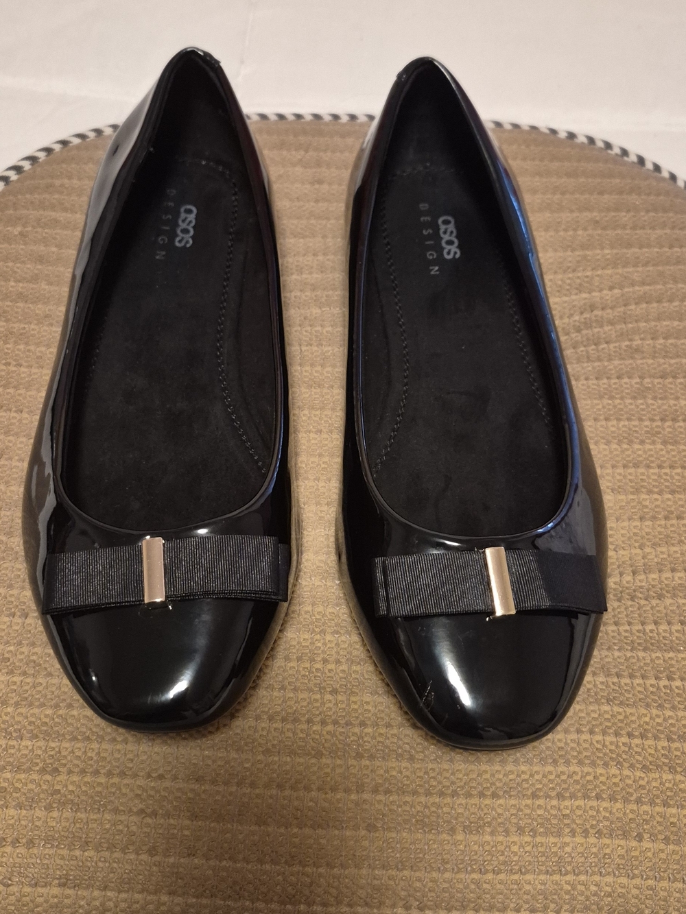 ASOS Design Black Patent Bow Ballet Flats
